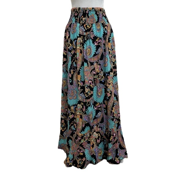 Haute Hippie Black & Blue Bright Floral Print Button Front High Low Maxi Skirt - Picture 3 of 11